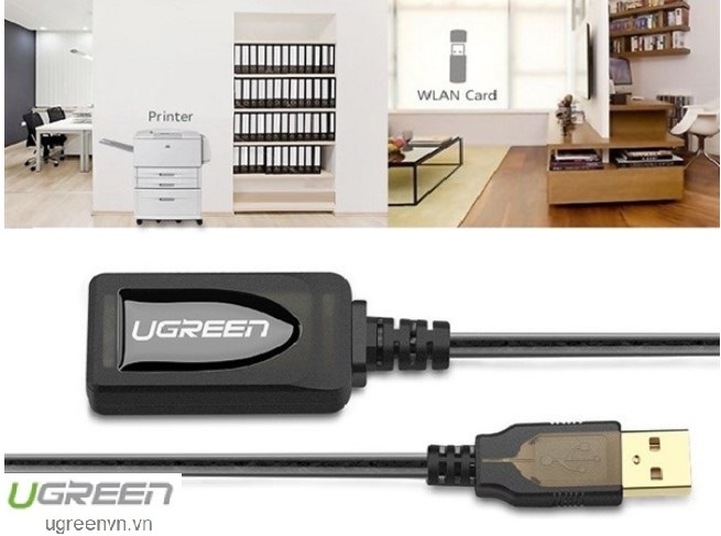 Cáp USB nối dài 20m có chíp khuếch đại chính hãng Ugreen 10324 Cao cấp